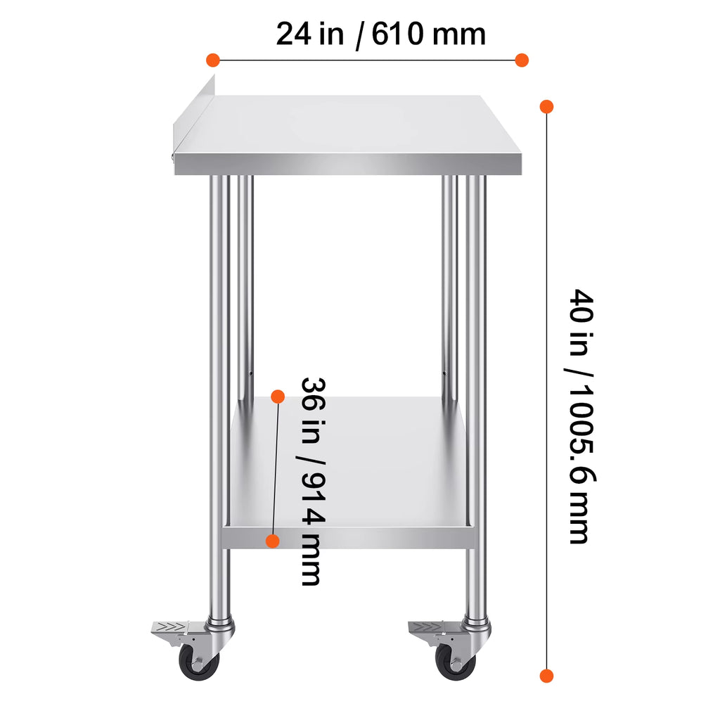 Stainless Steel Work Table Commercial Food Prep Worktable with Casters Heavy Duty Prep Worktable for Restaurant Home Hotel