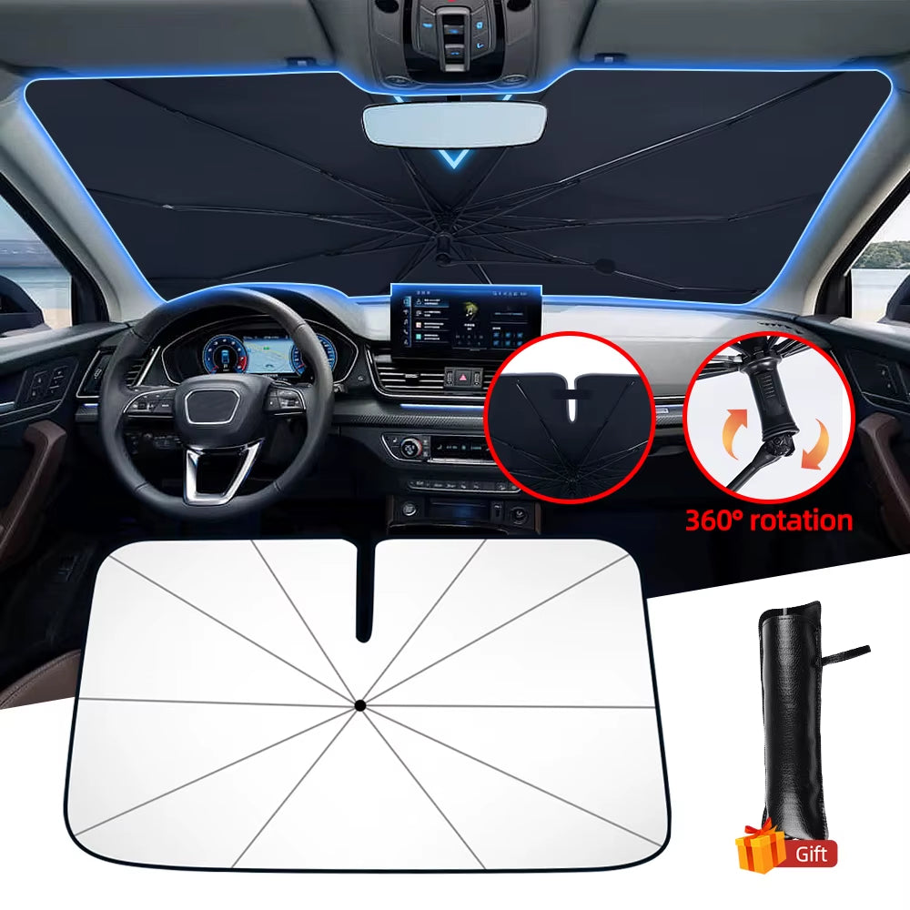 SunShield 360 – Rotatable Umbrella-Style Car Windshield Sunshade with UV & Heat Protection