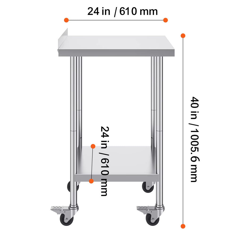 Stainless Steel Work Table Commercial Food Prep Worktable with Casters Heavy Duty Prep Worktable for Restaurant Home Hotel