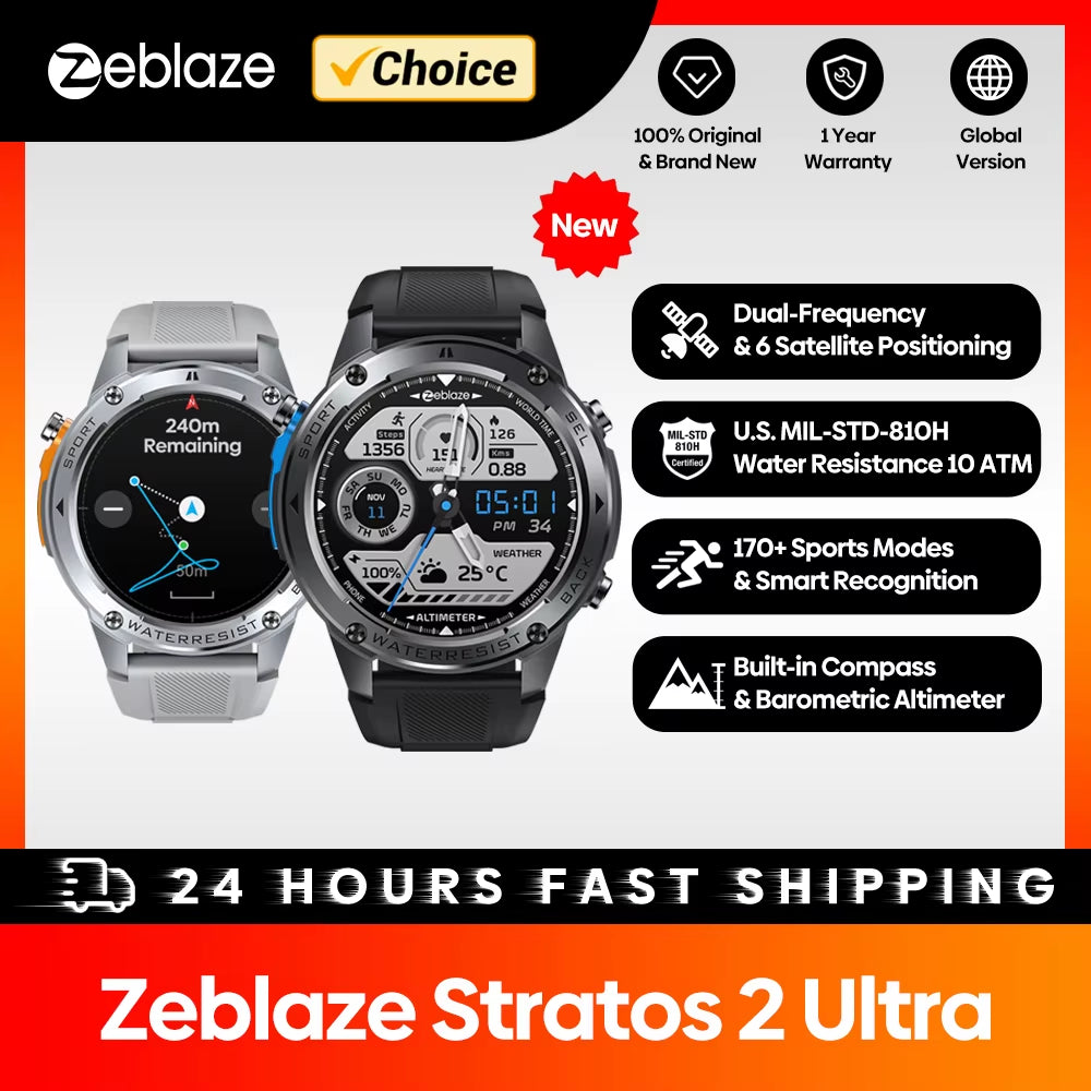 New  Stratos 2 Ultra GPS Smart Watch Built-In Compass Barometric Altimeter Dual-Band GNSS Voice Calling Smartwatch 10 ATM